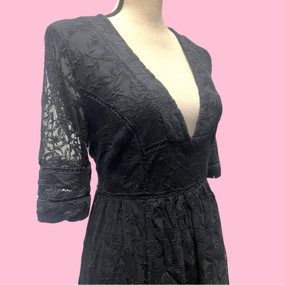 Free People Deep V Lace Cocktail Fit Flare Dress